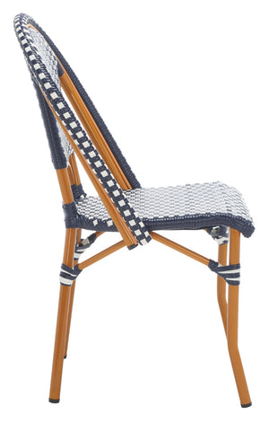 Safavieh CALIFORNIA Side Chair Set of Two - Classic French Bistro Style for All-Weather Outdoor Comfort Navy / White PAT7530E-SET2