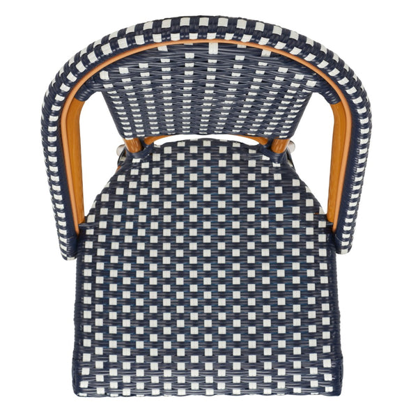 Safavieh CALIFORNIA Side Chair Set of Two - Classic French Bistro Style for All-Weather Outdoor Comfort Navy / White PAT7530E-SET2