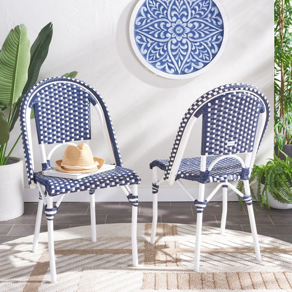 Safavieh CALIFORNIA Side Chair Set of Two - Classic French Bistro Style for All-Weather Outdoor Comfort Navy / Navy PAT7530F-SET2