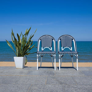 Safavieh CALIFORNIA Side Chair Set of Two - Classic French Bistro Style for All-Weather Outdoor Comfort Navy / Navy PAT7530F-SET2