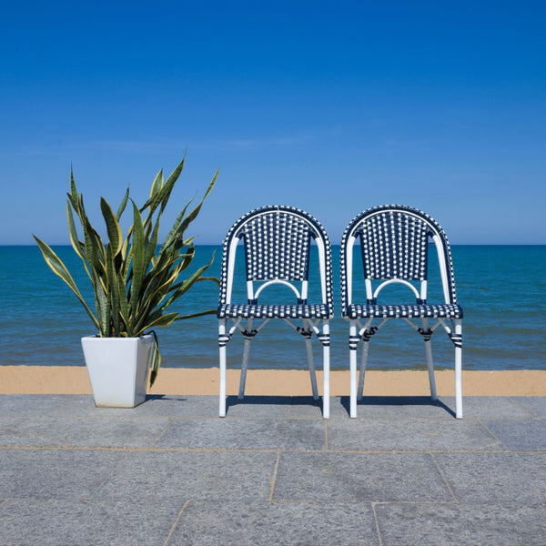 Safavieh CALIFORNIA Side Chair Set of Two - Classic French Bistro Style for All-Weather Outdoor Comfort Navy / Navy PAT7530F-SET2