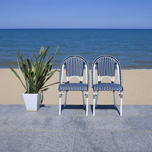 Safavieh CALIFORNIA Side Chair Set of Two - Classic French Bistro Style for All-Weather Outdoor Comfort Navy / Navy PAT7530F-SET2