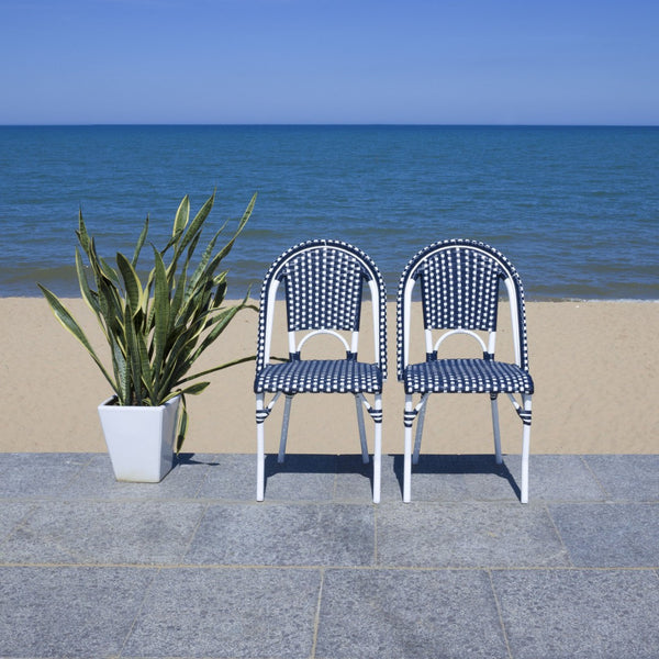 Safavieh CALIFORNIA Side Chair Set of Two - Classic French Bistro Style for All-Weather Outdoor Comfort Navy / Navy PAT7530F-SET2