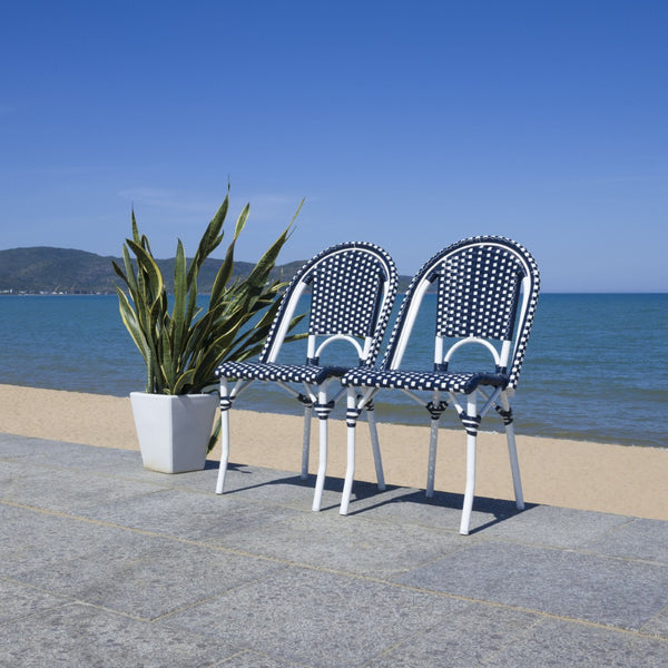 Safavieh CALIFORNIA Side Chair Set of Two - Classic French Bistro Style for All-Weather Outdoor Comfort Navy / Navy PAT7530F-SET2