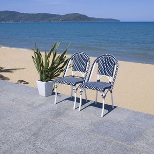 Safavieh CALIFORNIA Side Chair Set of Two - Classic French Bistro Style for All-Weather Outdoor Comfort Navy / Navy PAT7530F-SET2