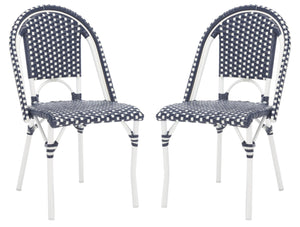 Safavieh CALIFORNIA Side Chair Set of Two - Classic French Bistro Style for All-Weather Outdoor Comfort Navy / Navy PAT7530F-SET2