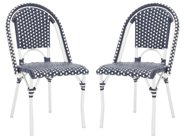 Safavieh CALIFORNIA Side Chair Set of Two - Classic French Bistro Style for All-Weather Outdoor Comfort Navy / Navy PAT7530F-SET2