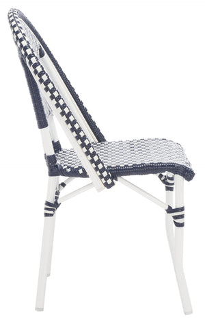 Safavieh CALIFORNIA Side Chair Set of Two - Classic French Bistro Style for All-Weather Outdoor Comfort Navy / Navy PAT7530F-SET2