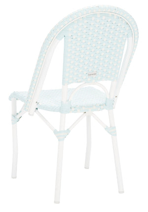Safavieh CALIFORNIA Side Chair Set of Two - Classic French Bistro Style for All-Weather Outdoor Comfort Baby Blue / White PAT7530G-SET2
