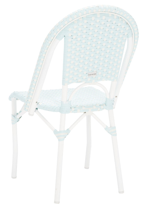 Safavieh CALIFORNIA Side Chair Set of Two - Classic French Bistro Style for All-Weather Outdoor Comfort Baby Blue / White PAT7530G-SET2