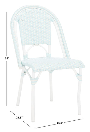 Safavieh CALIFORNIA Side Chair Set of Two - Classic French Bistro Style for All-Weather Outdoor Comfort Baby Blue / White PAT7530G-SET2