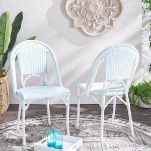 Safavieh CALIFORNIA Side Chair Set of Two - Classic French Bistro Style for All-Weather Outdoor Comfort Baby Blue / White PAT7530G-SET2