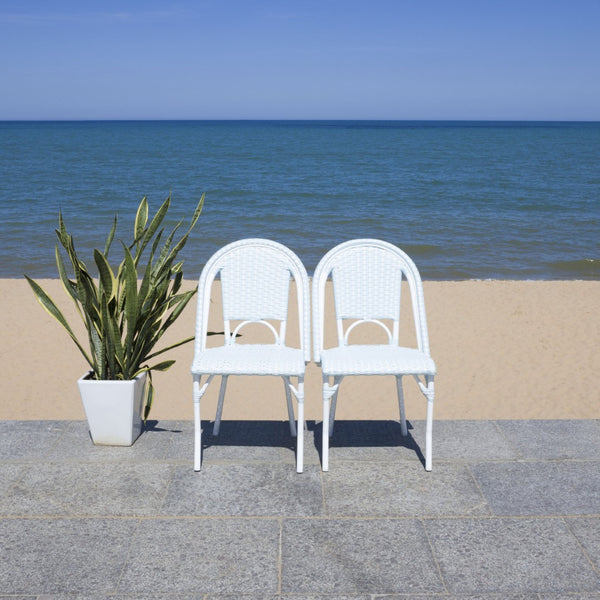 Safavieh CALIFORNIA Side Chair Set of Two - Classic French Bistro Style for All-Weather Outdoor Comfort Baby Blue / White PAT7530G-SET2