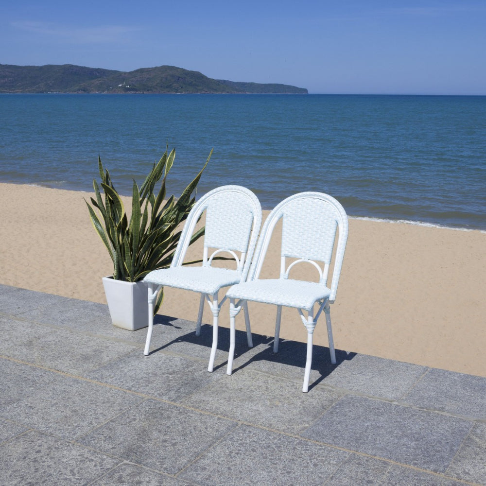 Safavieh CALIFORNIA Side Chair Set of Two - Classic French Bistro Style for All-Weather Outdoor Comfort Baby Blue / White PAT7530G-SET2
