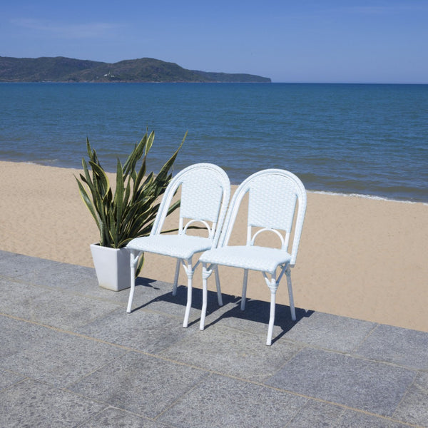 Safavieh CALIFORNIA Side Chair Set of Two - Classic French Bistro Style for All-Weather Outdoor Comfort Baby Blue / White PAT7530G-SET2