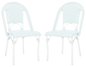 Safavieh CALIFORNIA Side Chair Set of Two - Classic French Bistro Style for All-Weather Outdoor Comfort Baby Blue / White PAT7530G-SET2