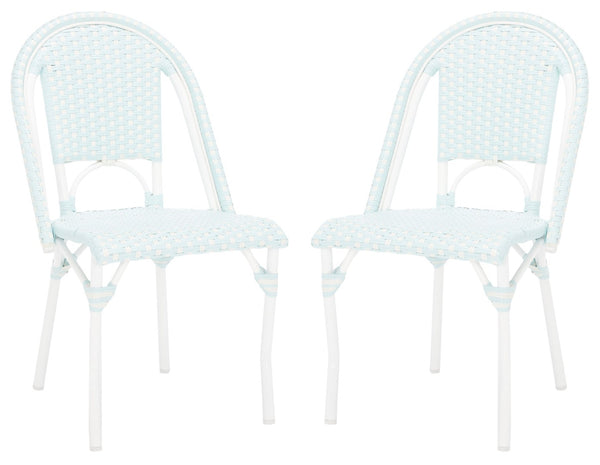 Safavieh CALIFORNIA Side Chair Set of Two - Classic French Bistro Style for All-Weather Outdoor Comfort Baby Blue / White PAT7530G-SET2