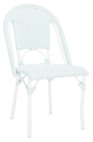 Safavieh CALIFORNIA Side Chair Set of Two - Classic French Bistro Style for All-Weather Outdoor Comfort Baby Blue / White PAT7530G-SET2