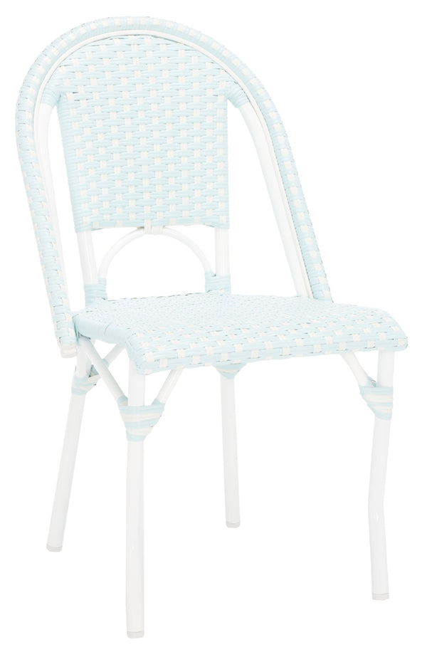 Safavieh CALIFORNIA Side Chair Set of Two - Classic French Bistro Style for All-Weather Outdoor Comfort Baby Blue / White PAT7530G-SET2