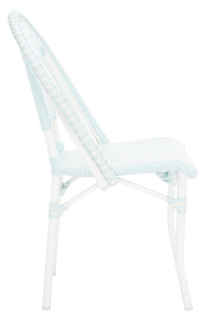 Safavieh CALIFORNIA Side Chair Set of Two - Classic French Bistro Style for All-Weather Outdoor Comfort Baby Blue / White PAT7530G-SET2