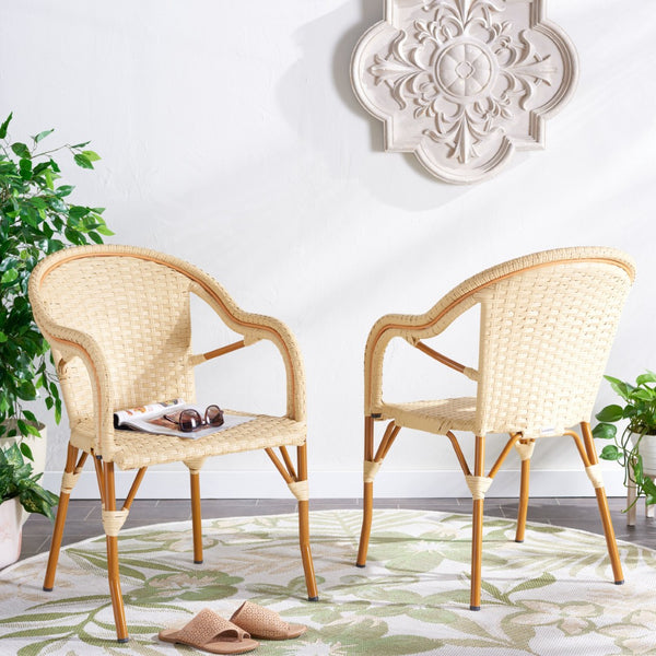Safavieh CALIFORNIA Armchair - Coastal-Inspired Bistro Design for Elegant Outdoor Seating & Relaxation Natural PAT7531A-SET2