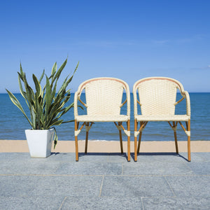 Safavieh CALIFORNIA Armchair - Coastal-Inspired Bistro Design for Elegant Outdoor Seating & Relaxation Natural PAT7531A-SET2
