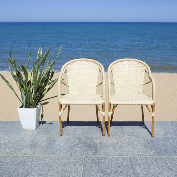 Safavieh CALIFORNIA Armchair - Coastal-Inspired Bistro Design for Elegant Outdoor Seating & Relaxation Natural PAT7531A-SET2