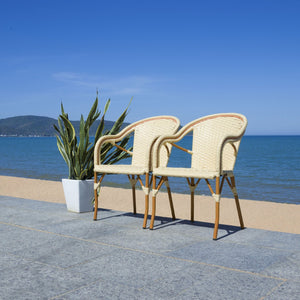 Safavieh CALIFORNIA Armchair - Coastal-Inspired Bistro Design for Elegant Outdoor Seating & Relaxation Natural PAT7531A-SET2