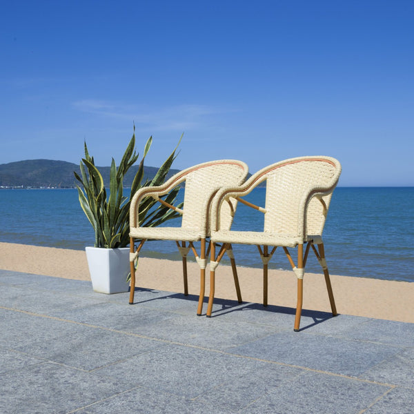 Safavieh CALIFORNIA Armchair - Coastal-Inspired Bistro Design for Elegant Outdoor Seating & Relaxation Natural PAT7531A-SET2