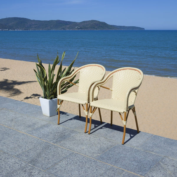 Safavieh CALIFORNIA Armchair - Coastal-Inspired Bistro Design for Elegant Outdoor Seating & Relaxation Natural PAT7531A-SET2