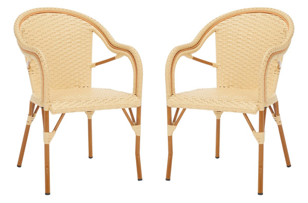 Safavieh CALIFORNIA Armchair - Coastal-Inspired Bistro Design for Elegant Outdoor Seating & Relaxation Natural PAT7531A-SET2