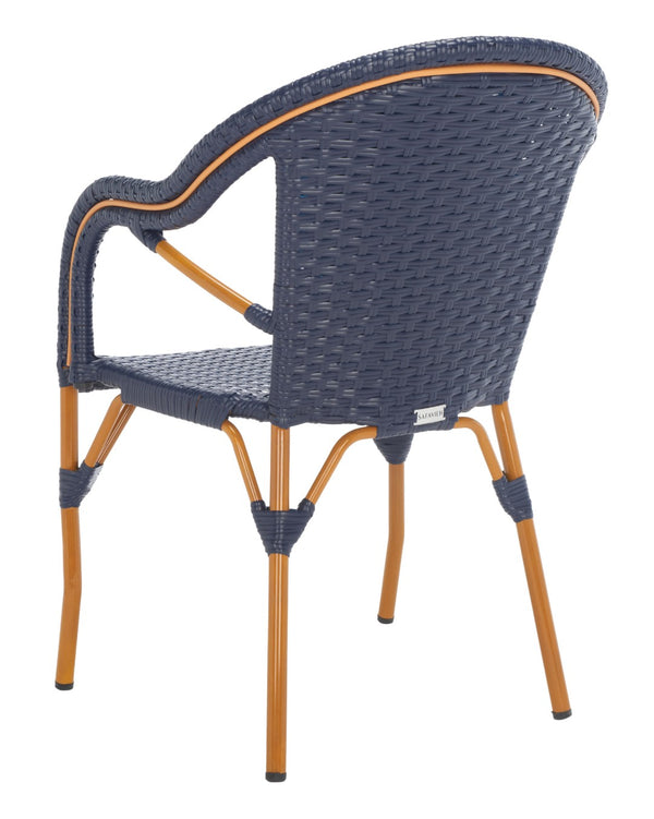 Safavieh CALIFORNIA Armchair - Coastal-Inspired Bistro Design for Elegant Outdoor Seating & Relaxation Navy PAT7531B-SET2