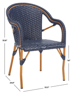 Safavieh CALIFORNIA Armchair - Coastal-Inspired Bistro Design for Elegant Outdoor Seating & Relaxation Navy PAT7531B-SET2