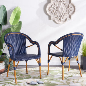 Safavieh CALIFORNIA Armchair - Coastal-Inspired Bistro Design for Elegant Outdoor Seating & Relaxation Navy PAT7531B-SET2