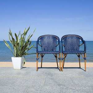 Safavieh CALIFORNIA Armchair - Coastal-Inspired Bistro Design for Elegant Outdoor Seating & Relaxation Navy PAT7531B-SET2