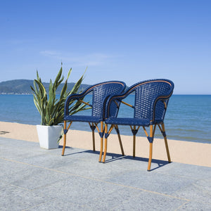 Safavieh CALIFORNIA Armchair - Coastal-Inspired Bistro Design for Elegant Outdoor Seating & Relaxation Navy PAT7531B-SET2