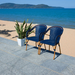 Safavieh CALIFORNIA Armchair - Coastal-Inspired Bistro Design for Elegant Outdoor Seating & Relaxation Navy PAT7531B-SET2