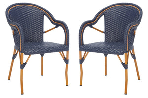 Safavieh CALIFORNIA Armchair - Coastal-Inspired Bistro Design for Elegant Outdoor Seating & Relaxation Navy PAT7531B-SET2