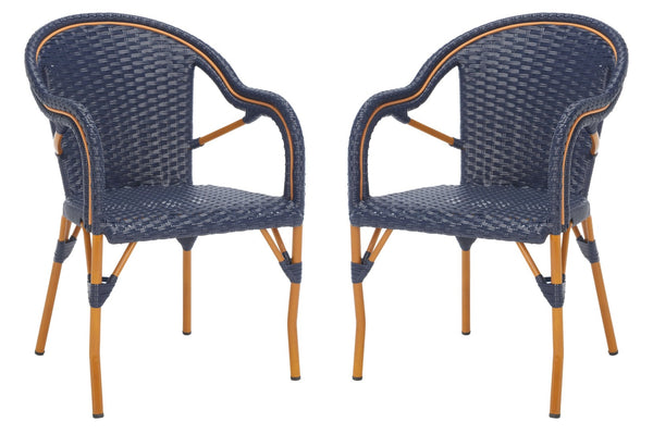 Safavieh CALIFORNIA Armchair - Coastal-Inspired Bistro Design for Elegant Outdoor Seating & Relaxation Navy PAT7531B-SET2