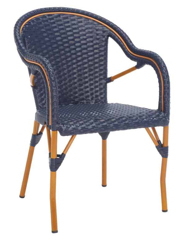 Safavieh CALIFORNIA Armchair - Coastal-Inspired Bistro Design for Elegant Outdoor Seating & Relaxation Navy PAT7531B-SET2