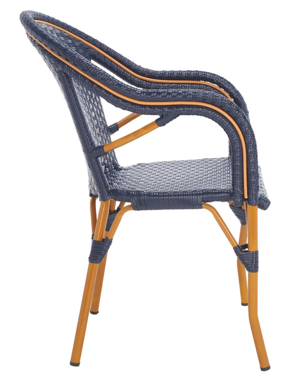 Safavieh CALIFORNIA Armchair - Coastal-Inspired Bistro Design for Elegant Outdoor Seating & Relaxation Navy PAT7531B-SET2