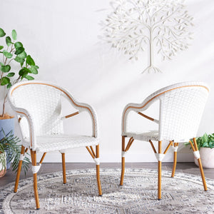 Safavieh CALIFORNIA Armchair - Coastal-Inspired Bistro Design for Elegant Outdoor Seating & Relaxation White PAT7531C-SET2