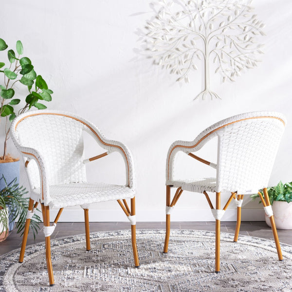 Safavieh CALIFORNIA Armchair - Coastal-Inspired Bistro Design for Elegant Outdoor Seating & Relaxation White PAT7531C-SET2