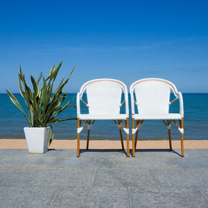 Safavieh CALIFORNIA Armchair - Coastal-Inspired Bistro Design for Elegant Outdoor Seating & Relaxation White PAT7531C-SET2