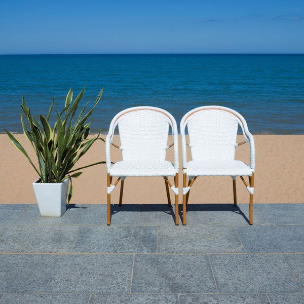 Safavieh CALIFORNIA Armchair - Coastal-Inspired Bistro Design for Elegant Outdoor Seating & Relaxation White PAT7531C-SET2