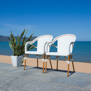 Safavieh CALIFORNIA Armchair - Coastal-Inspired Bistro Design for Elegant Outdoor Seating & Relaxation White PAT7531C-SET2