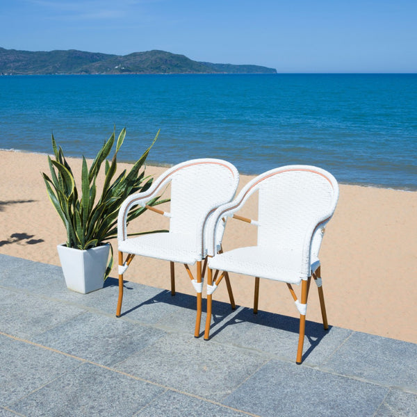 Safavieh CALIFORNIA Armchair - Coastal-Inspired Bistro Design for Elegant Outdoor Seating & Relaxation White PAT7531C-SET2
