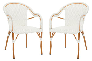 Safavieh CALIFORNIA Armchair - Coastal-Inspired Bistro Design for Elegant Outdoor Seating & Relaxation White PAT7531C-SET2