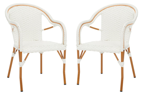Safavieh CALIFORNIA Armchair - Coastal-Inspired Bistro Design for Elegant Outdoor Seating & Relaxation White PAT7531C-SET2