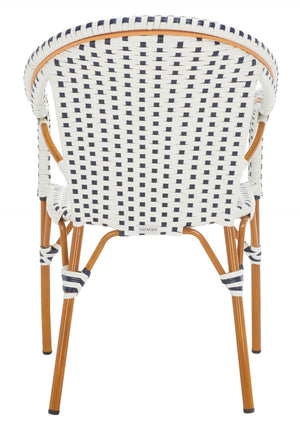 Safavieh CALIFORNIA Armchair - Coastal-Inspired Bistro Design for Elegant Outdoor Seating & Relaxation White / Navy PAT7531D-SET2